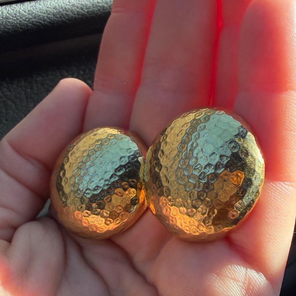 Monet Textured Gold plated round clip on vintage Earrings